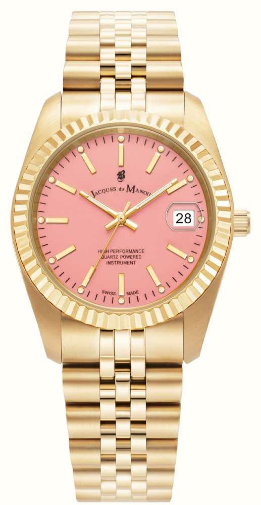 Women'S Jacques Du Manoir | Jacques Du Manoir Inspiration Rainbow (36Mm) Pink Dial / Gold-Tone Stainless Steel Bracelet