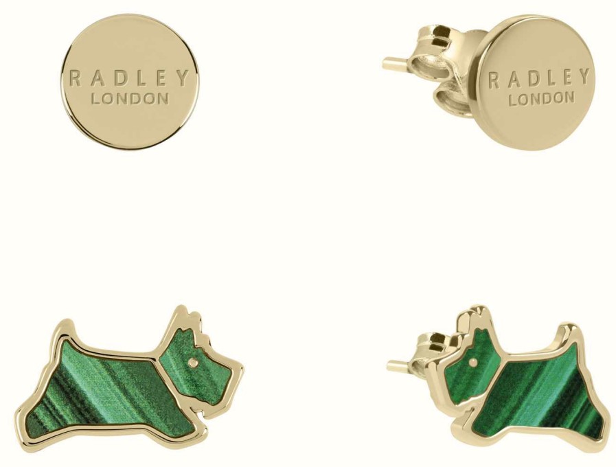 Jewelry Radley Jewellery | Radley Jewellery Gold Plated Green Resin Jumping Dog Twin Pack Stud Earrings