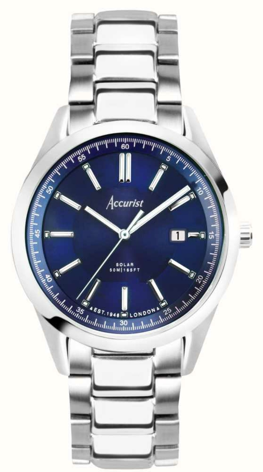 Men'S Accurist | Accurist Everyday Solar (40Mm) Blue Dial / Stainless Steel