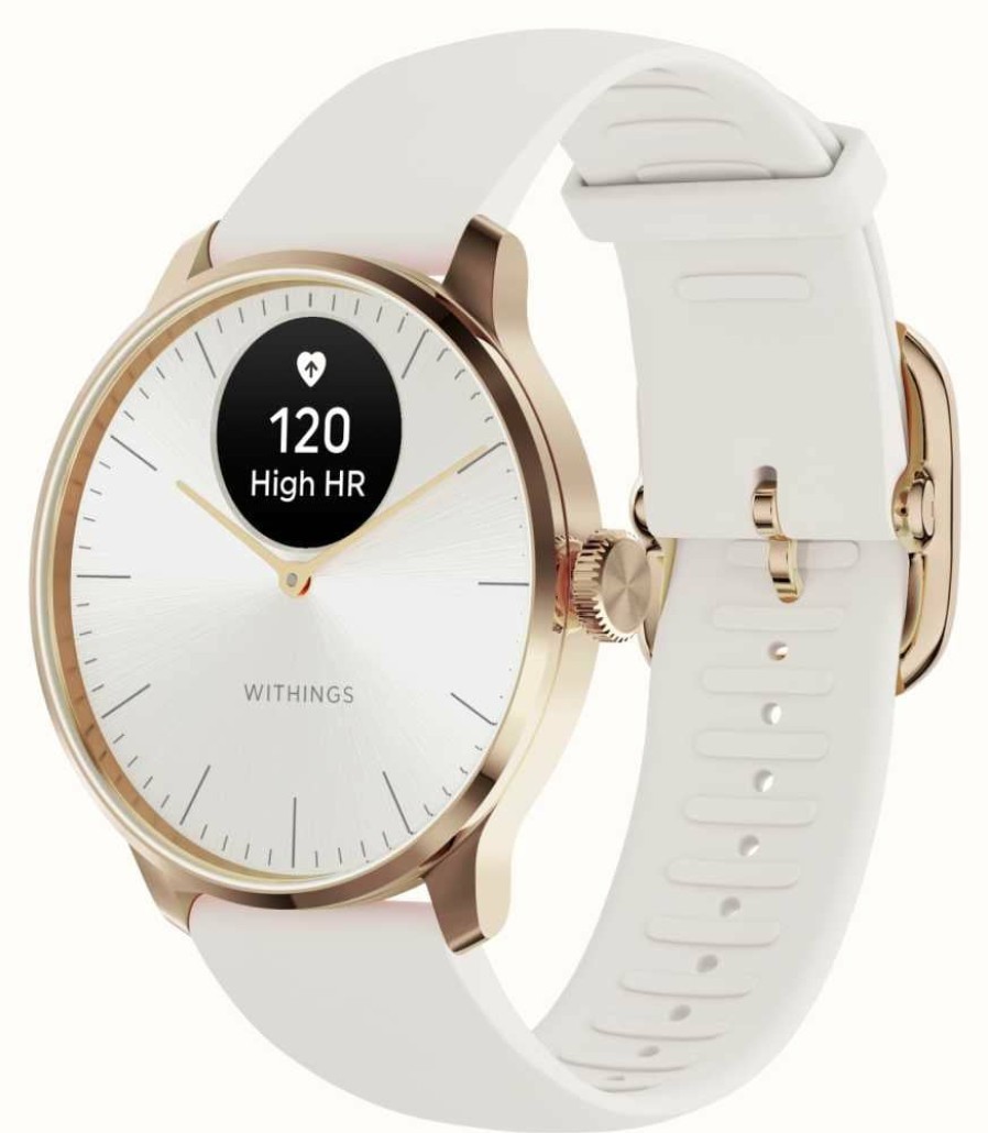 Jewelry Withings | Withings Scanwatch Light - Hybrid Smartwatch (37Mm) White Dial + Rose Gold / White Premium Sport Band