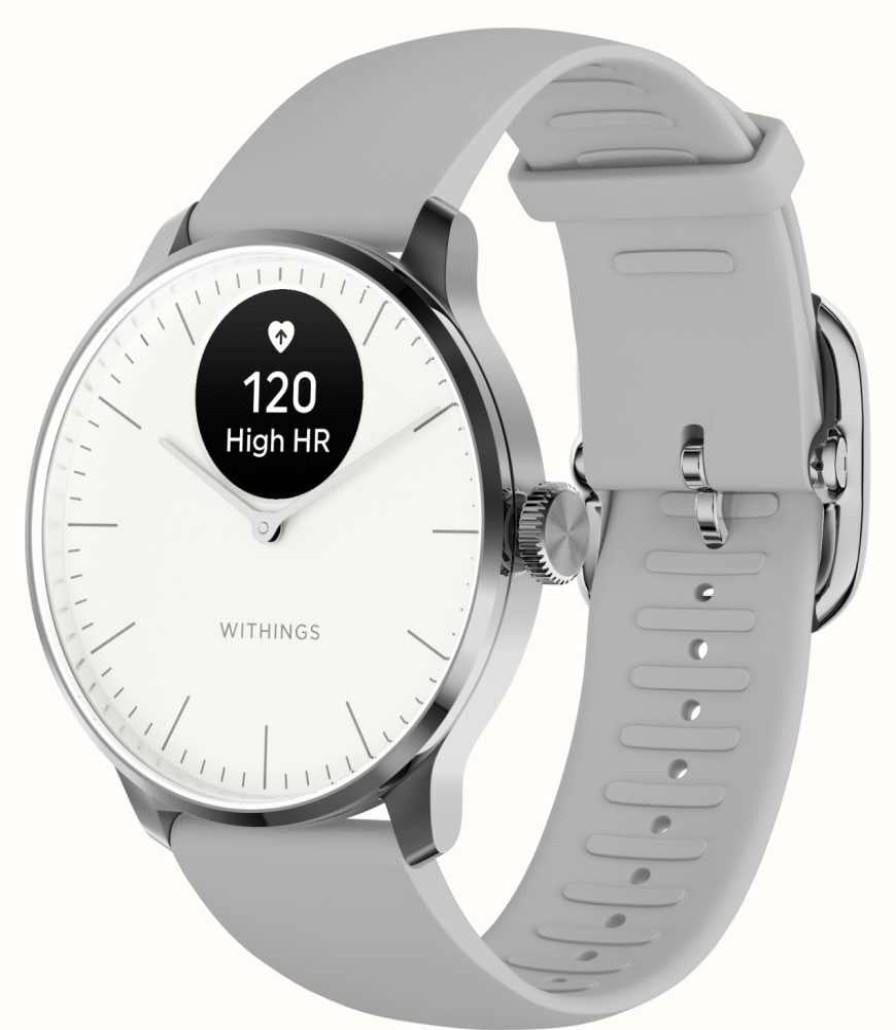 Women'S Withings | Withings Scanwatch Light - Hybrid Smartwatch (37Mm) White Dial / Grey Premium Sport Band