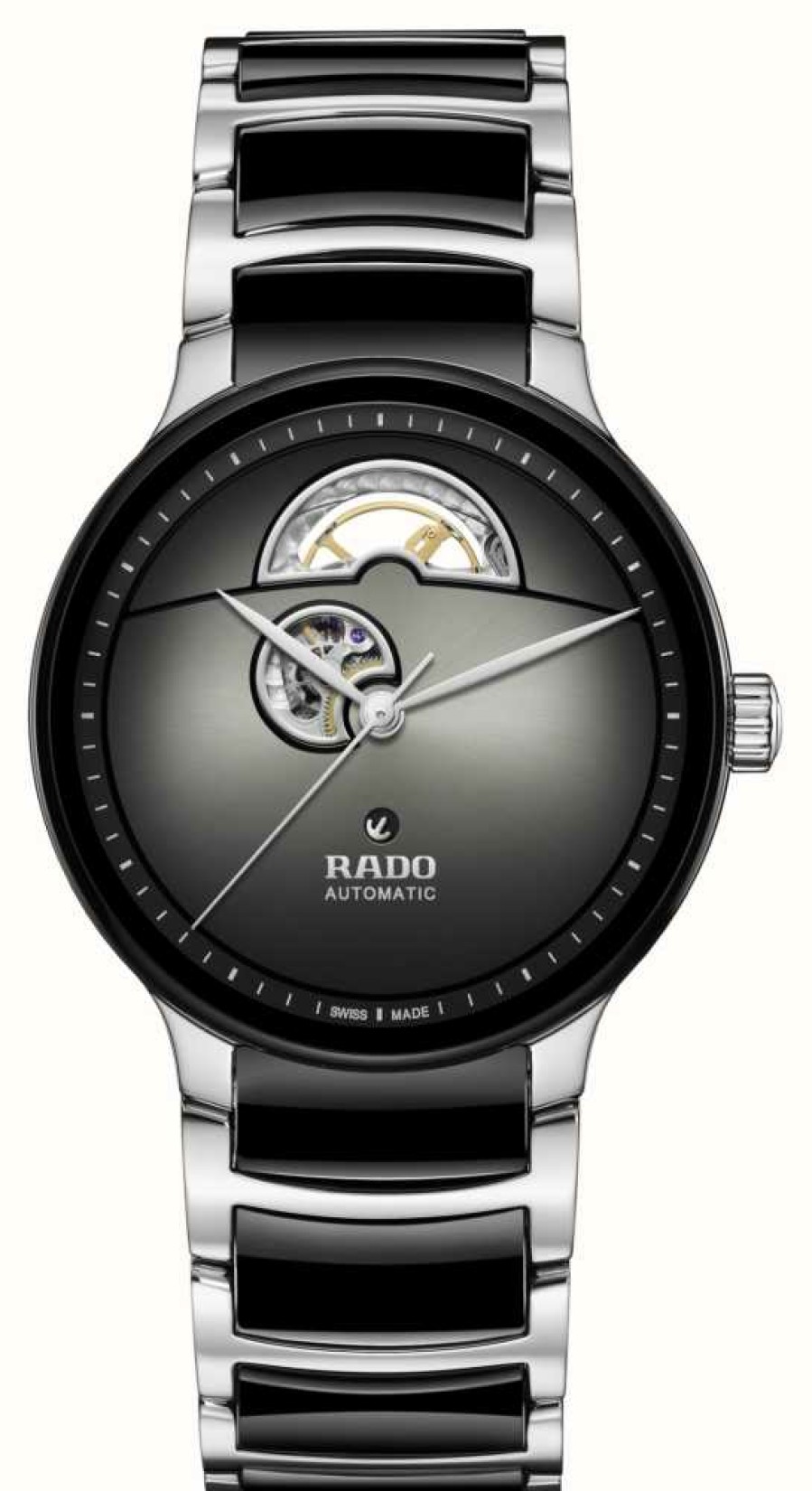 Men'S RADO | Rado Centrix Automatic Open Heart (39.5Mm) Black Dial / Black High-Tech Ceramic & Stainless Steel