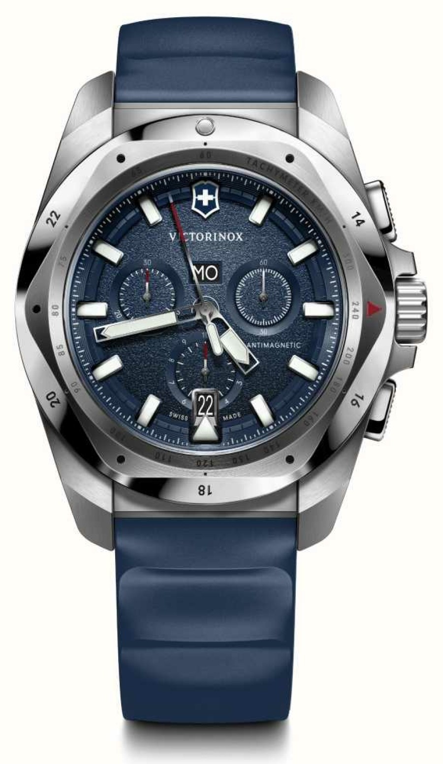 Men'S Victorinox | Victorinox I.N.O.X. Chrono (43Mm) Blue Dial / Blue Rubber Strap