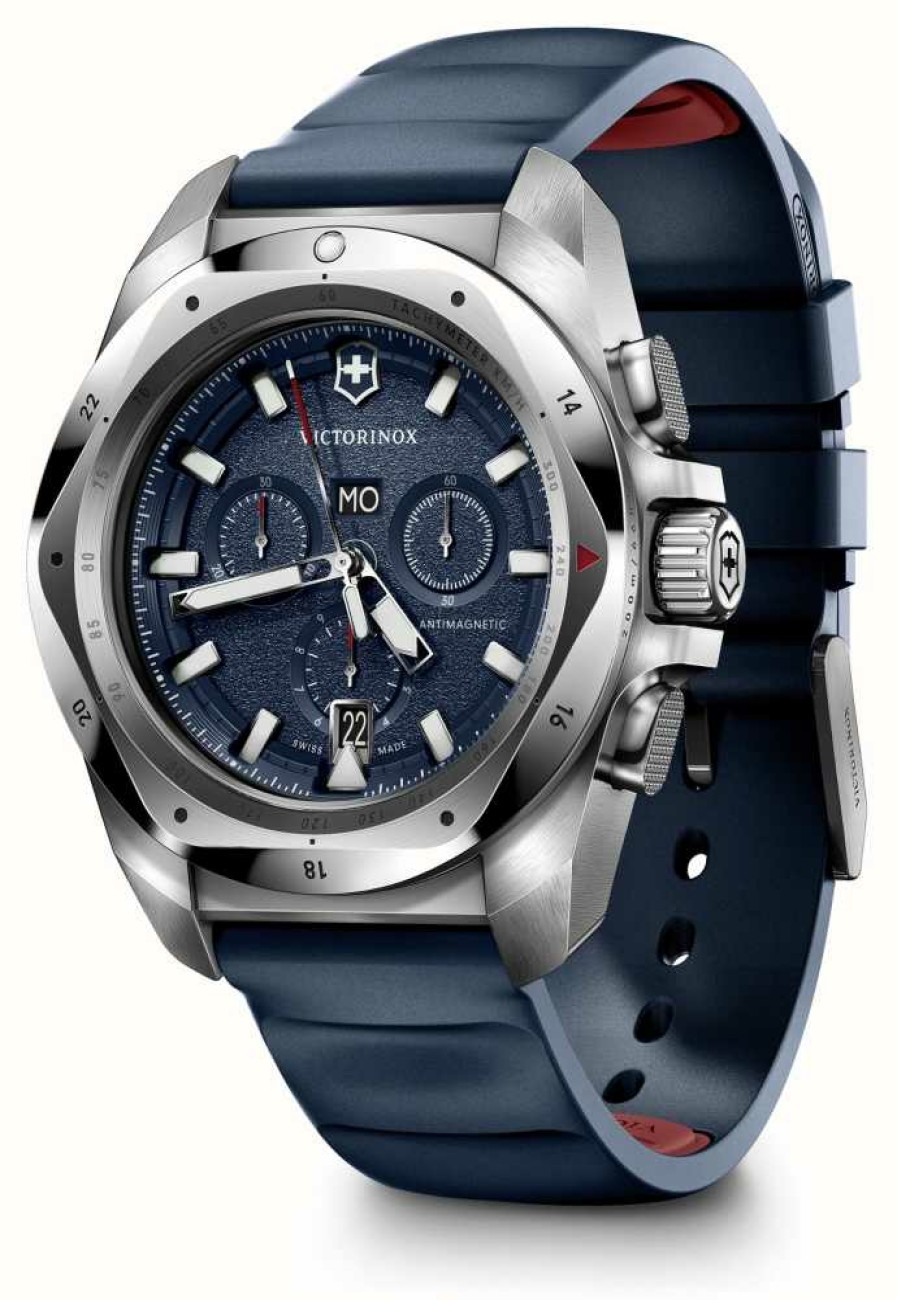 Men'S Victorinox | Victorinox I.N.O.X. Chrono (43Mm) Blue Dial / Blue Rubber Strap