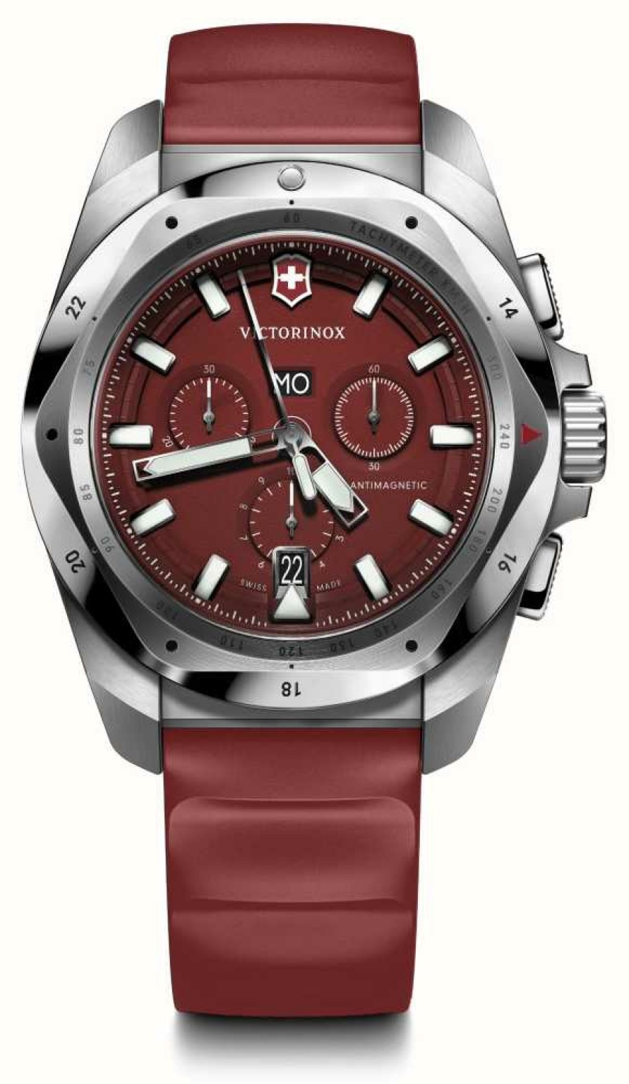 Men'S Victorinox | Victorinox I.N.O.X. Chrono (43Mm) Red Dial / Red Rubber Strap