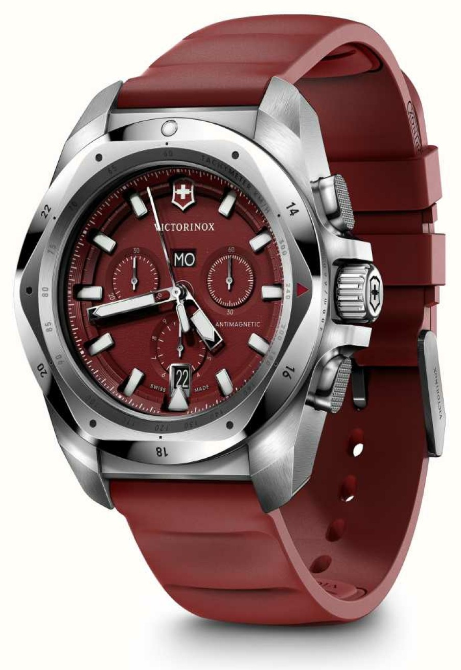 Men'S Victorinox | Victorinox I.N.O.X. Chrono (43Mm) Red Dial / Red Rubber Strap