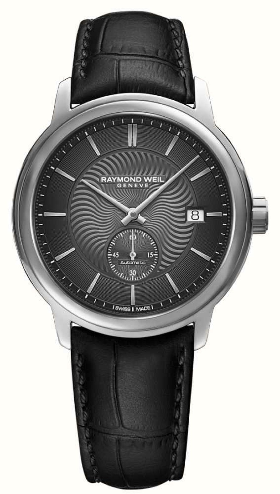 Men'S Raymond Weil | Raymond Weil Men'S Maestro (40Mm) Grey Dial / Black Leather Strap