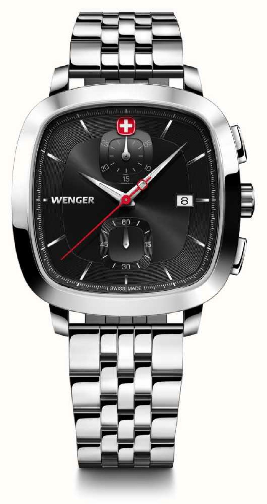 Men'S Wenger | Wenger Men'S Vintage Classic Chrono (40Mm) Black Dial / Stainless Steel Bracelet