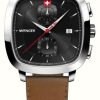 Men'S Wenger | Wenger Men'S Vintage Classic Chrono (40Mm) Black Dial / Brown Smartcycle Strap