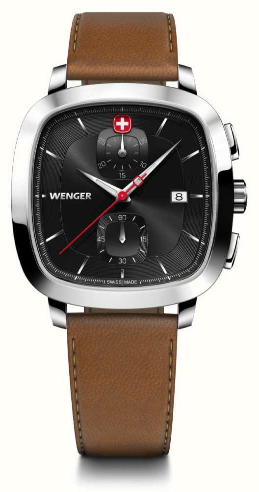 Men'S Wenger | Wenger Men'S Vintage Classic Chrono (40Mm) Black Dial / Brown Smartcycle Strap