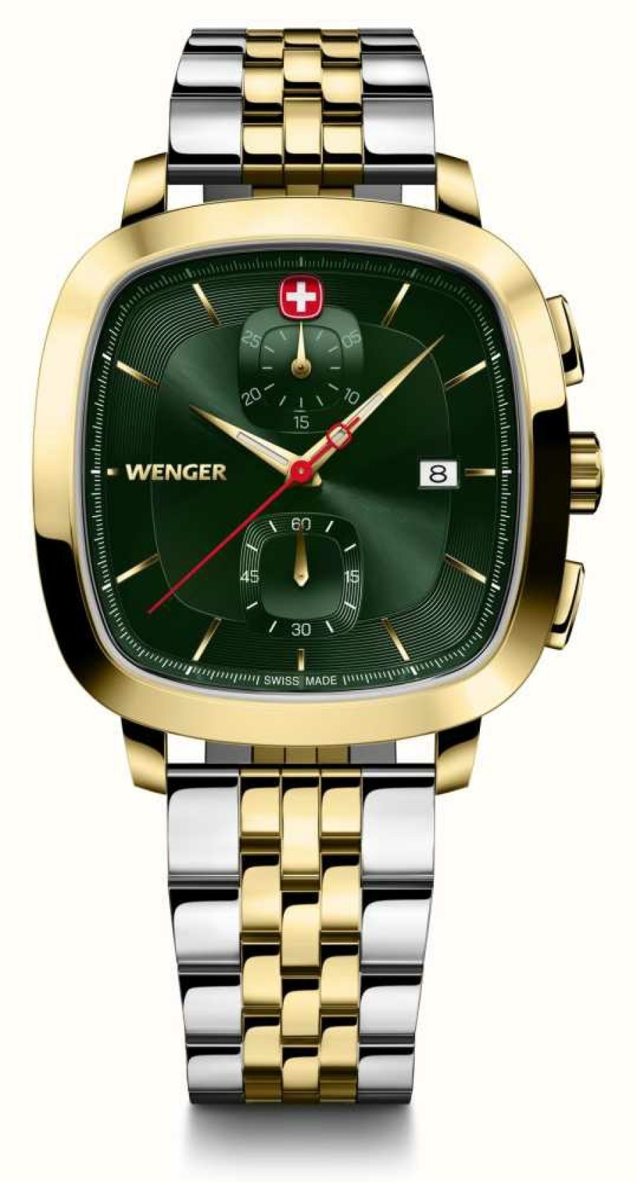 Men'S Wenger | Wenger Men'S Vintage Classic Chrono (40Mm) Green Dial / Two-Tone Stainless Steel Bracelet