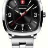 Men'S Wenger | Wenger Men'S Vintage Sport (37Mm) Black Dial / Stainless Steel Bracelet