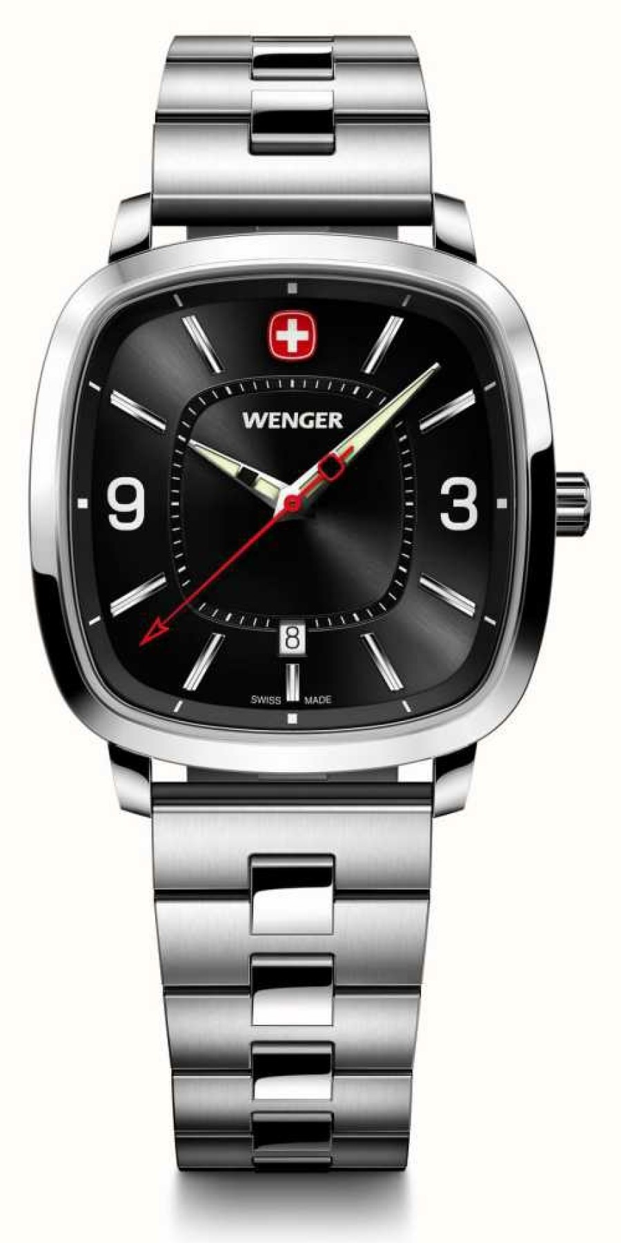 Men'S Wenger | Wenger Men'S Vintage Sport (37Mm) Black Dial / Stainless Steel Bracelet