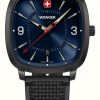 Men'S Wenger | Wenger Men'S Vintage Sport (37Mm) Blue Dial / Black Silicone Strap