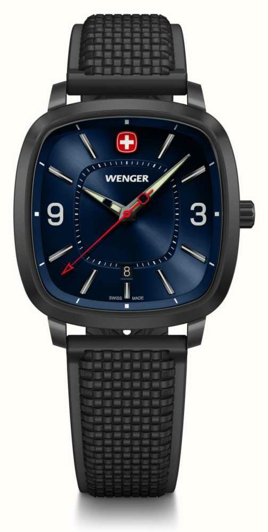 Men'S Wenger | Wenger Men'S Vintage Sport (37Mm) Blue Dial / Black Silicone Strap