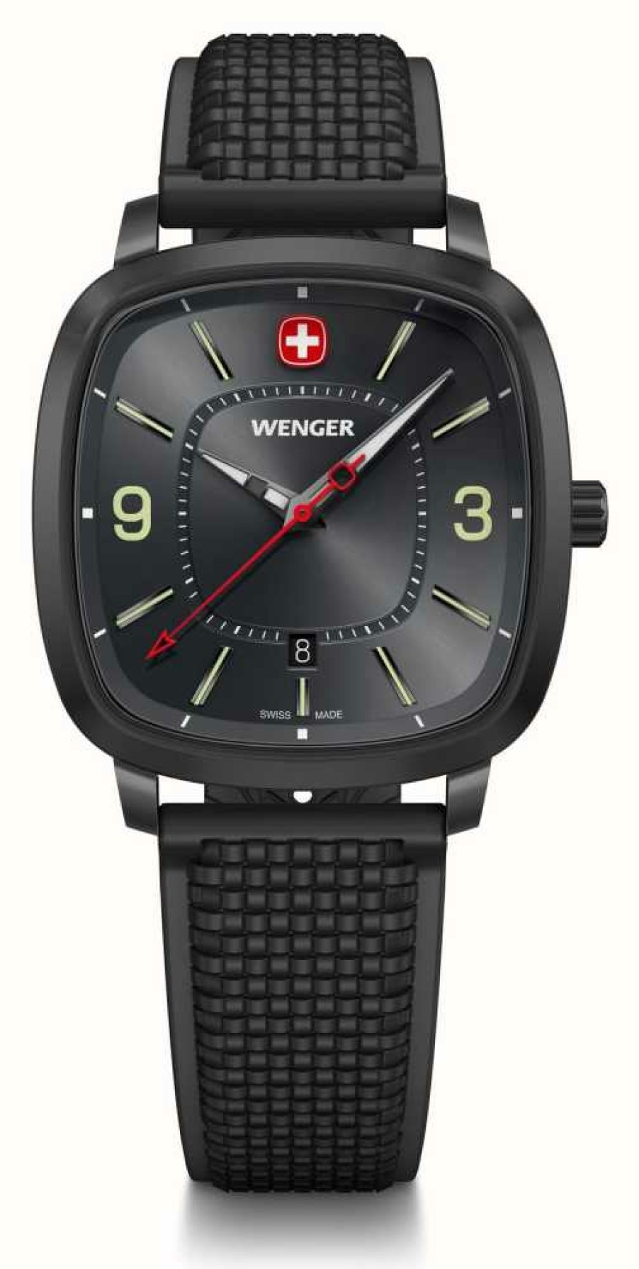 Men'S Wenger | Wenger Men'S Vintage Sport (37Mm) Black Dial / Black Silicone Strap