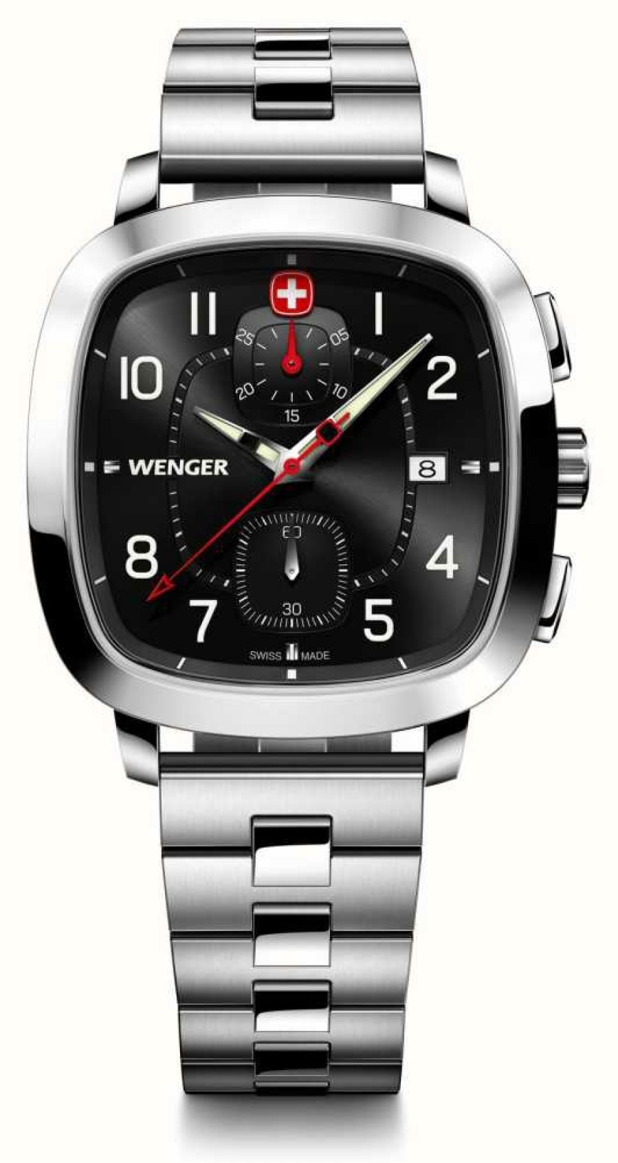 Men'S Wenger | Wenger Men'S Vintage Sport Chrono (40Mm) Black Dial / Stainless Steel Bracelet