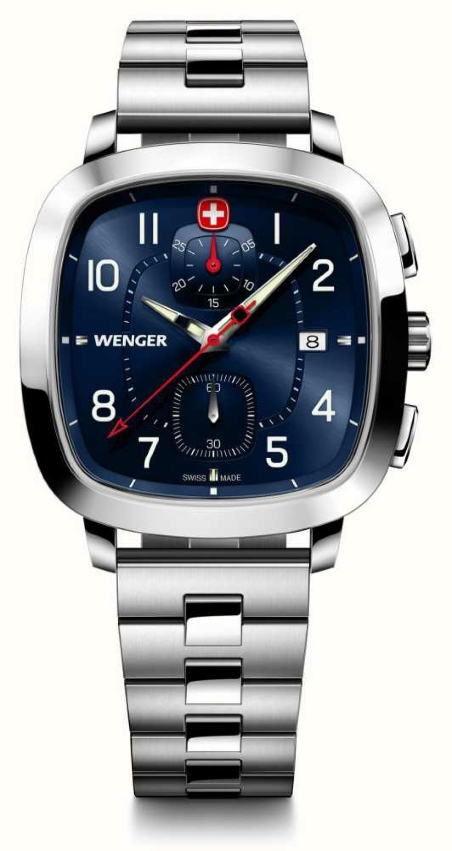 Men'S Wenger | Wenger Men'S Vintage Sport Chrono (40Mm) Blue Dial / Stainless Steel Bracelet