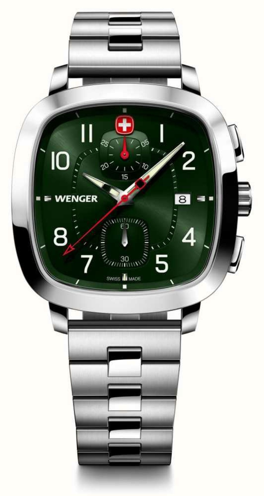 Men'S Wenger | Wenger Men'S Vintage Sport Chrono (40Mm) Green Dial / Stainless Steel Bracelet