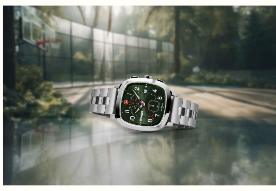 Men'S Wenger | Wenger Men'S Vintage Sport Chrono (40Mm) Green Dial / Stainless Steel Bracelet