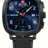 Men'S Wenger | Wenger Men'S Vintage Sport Chrono (40Mm) Blue Dial / Black Silicone Strap