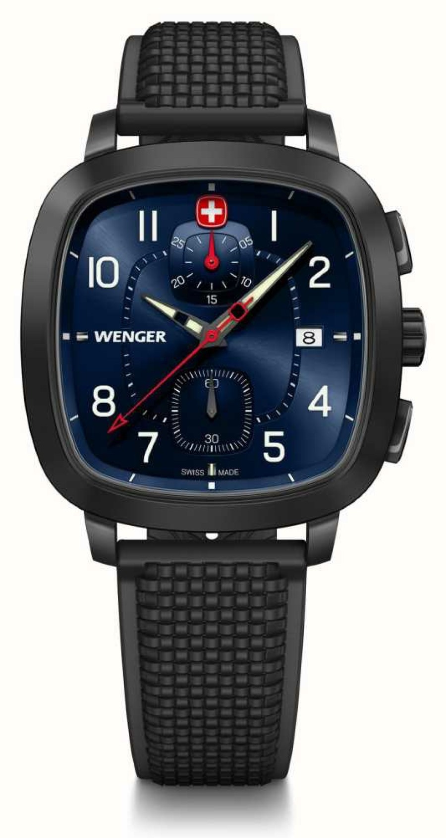 Men'S Wenger | Wenger Men'S Vintage Sport Chrono (40Mm) Blue Dial / Black Silicone Strap