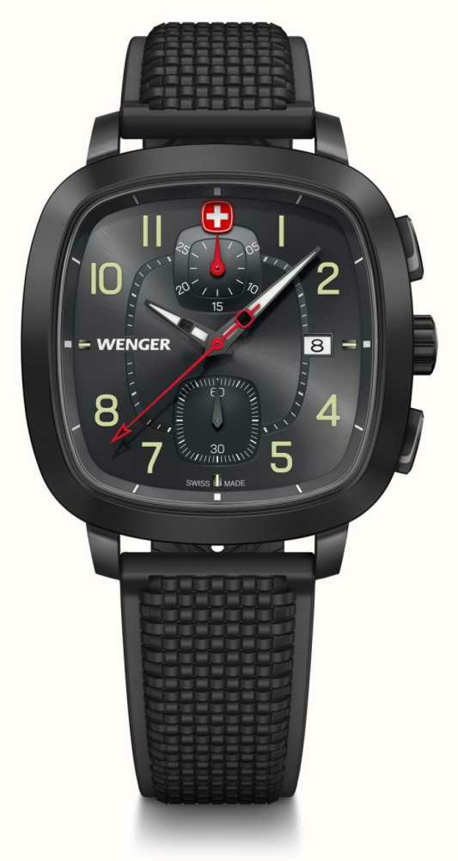 Men'S Wenger | Wenger Men'S Vintage Sport Chrono (40Mm) Black Dial / Black Silicone Strap