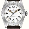 Men'S Hamilton | Hamilton Khaki Field Expedition Automatic (37Mm) White Dial / Brown Leather Strap