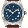 Men'S Hamilton | Hamilton Khaki Field Expedition Automatic (37Mm) Blue Dial / Brown Leather Strap