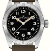 Men'S Hamilton | Hamilton Khaki Field Expedition Automatic (37Mm) Black Dial / Green Leather Strap