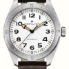 Men'S Hamilton | Hamilton Khaki Field Expedition Automatic (41Mm) White Dial / Brown Leather Strap