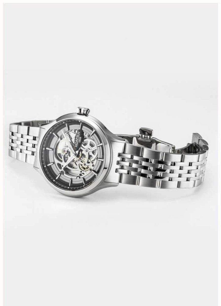 Men'S Roamer | Roamer Competence Skeleton Iv (43Mm) Silver Skeleton Dial / Stainless Steel Bracelet