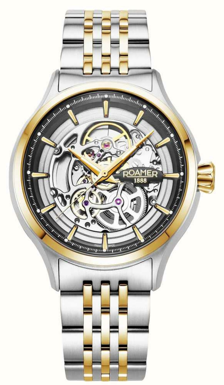 Men'S Roamer | Roamer Competence Skeleton Iv (43Mm) Silver Skeleton Dial / Two-Tone Stainless Steel Bracelet