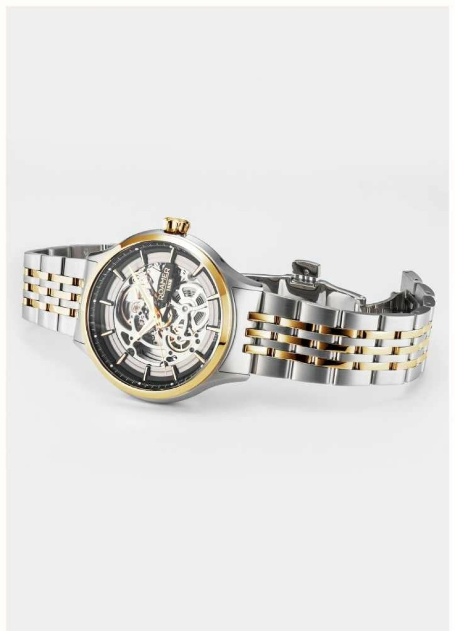 Men'S Roamer | Roamer Competence Skeleton Iv (43Mm) Silver Skeleton Dial / Two-Tone Stainless Steel Bracelet