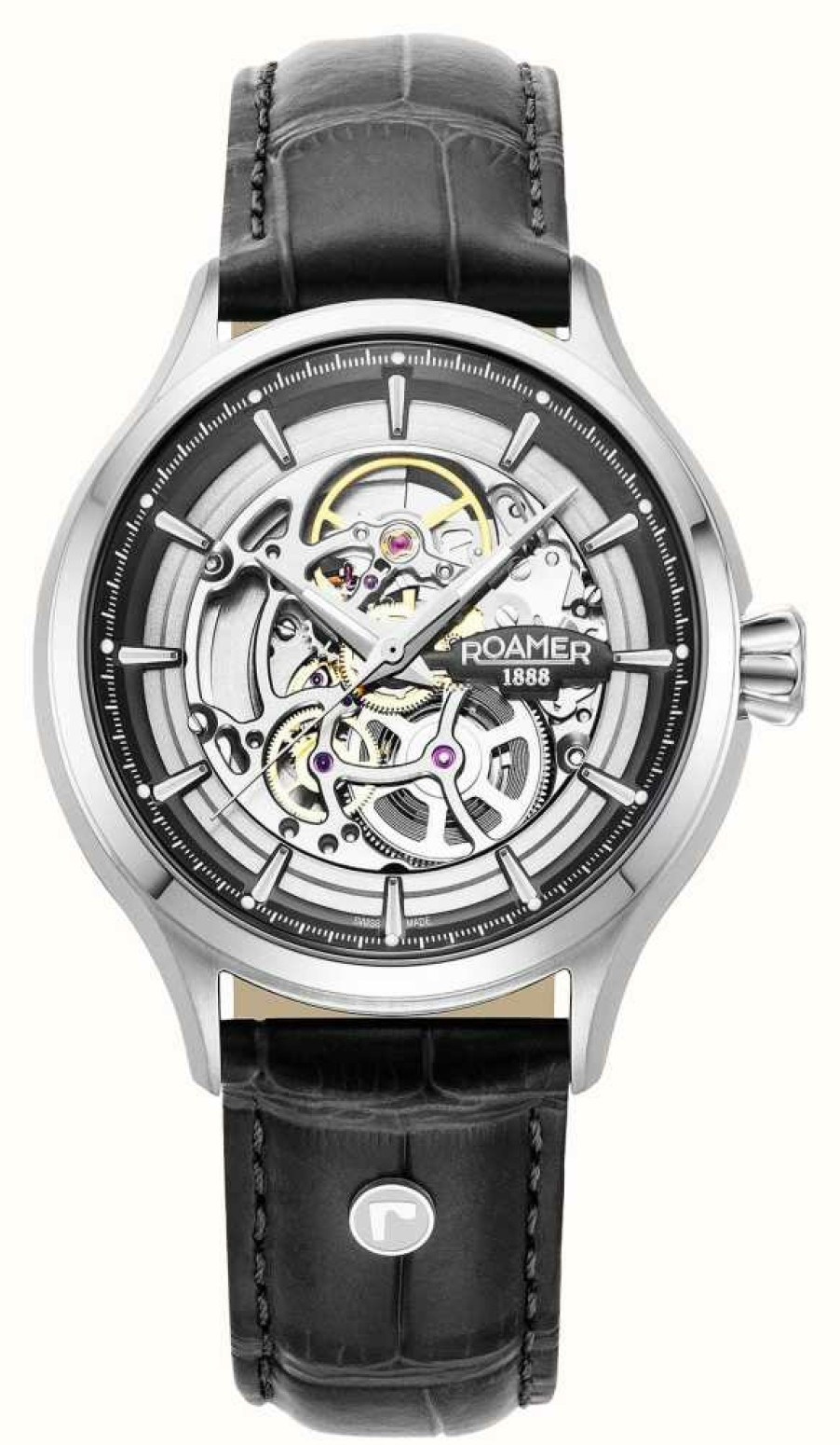 Men'S Roamer | Roamer Competence Skeleton Iv (43Mm) Silver Skeleton Dial / Black Leather Strap