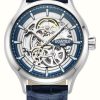 Men'S Roamer | Roamer Competence Skeleton Iv (43Mm) Silver Skeleton Dial / Blue Leather Strap