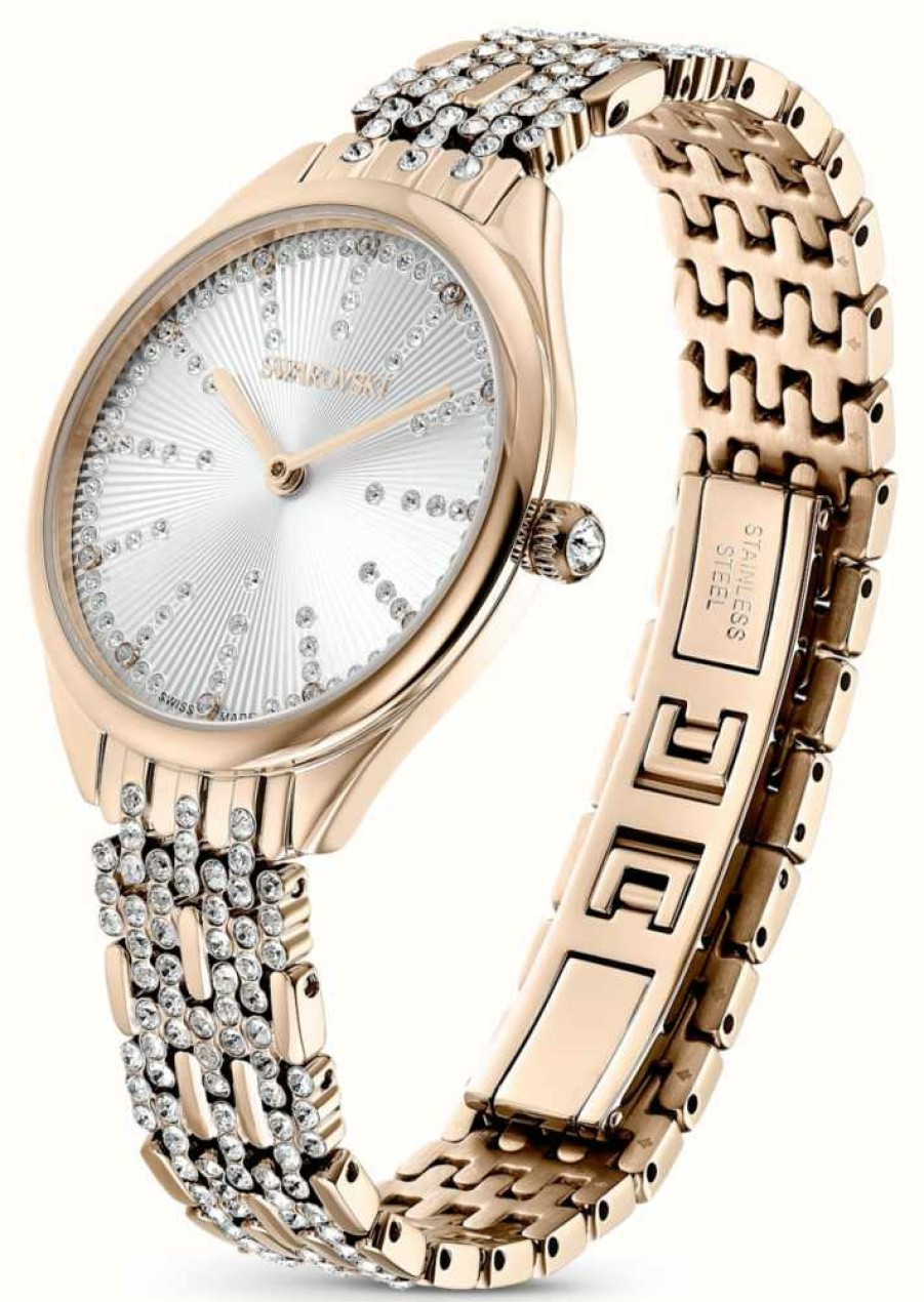 Women'S Swarovski | Swarovski Women'S Attract (30Mm) Silver Dial / Crystal-Set Rose Gold-Tone Bracelet