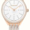 Women'S Swarovski | Swarovski Women'S Attract (30Mm) Silver Dial / Crystal-Set Rose Gold-Tone Stainless Steel Bracelet