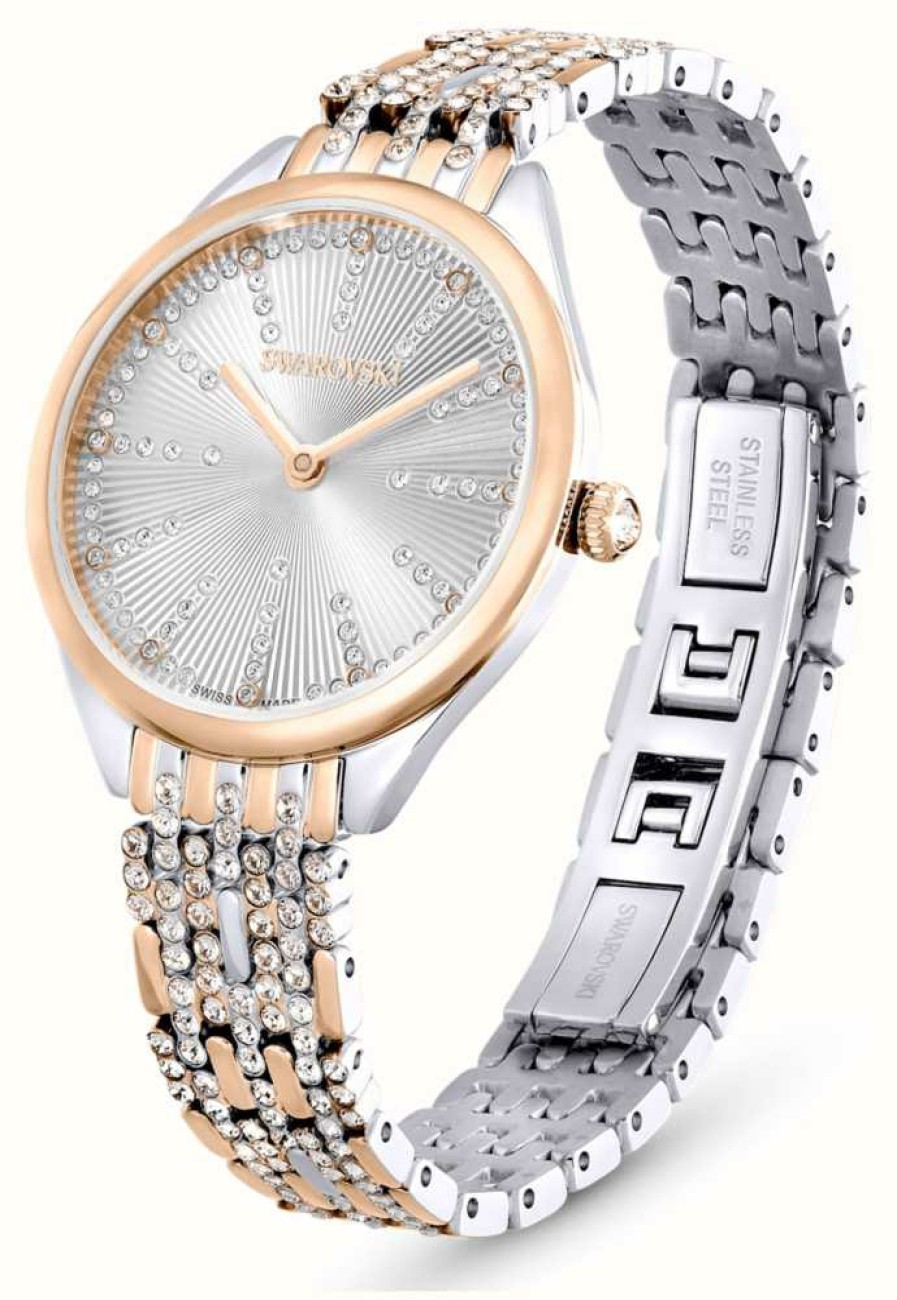 Women'S Swarovski | Swarovski Women'S Attract (30Mm) Silver Dial / Crystal-Set Two-Tone Stainless Steel Bracelet