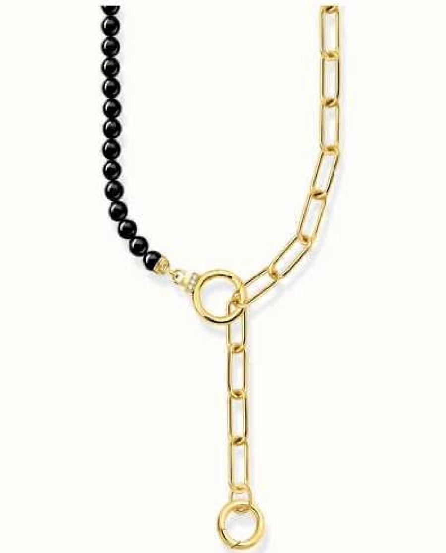 Jewelry Thomas Sabo Jewellery | Thomas Sabo Sterling Silver Gold Plated Onyx Beads Zirconia Necklace