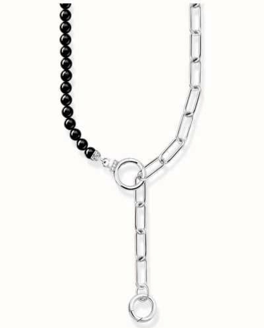 Jewelry Thomas Sabo Jewellery | Thomas Sabo Sterling Silver Onyx Beads White Zirconia Necklace