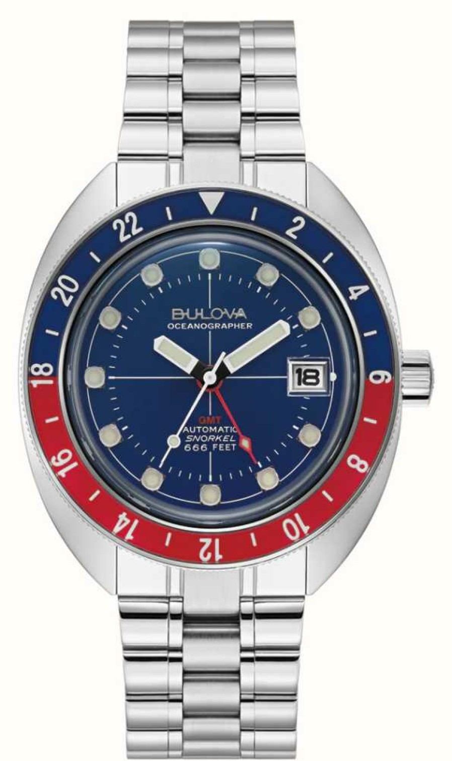 Men'S Bulova | Bulova Oceanographer Automatic Devil Diver Gmt (41Mm) Blue Dial / Stainless Steel