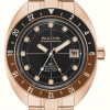 Men'S Bulova | Bulova Oceanographer Automatic Devil Diver Gmt (41Mm) Black Dial / Rose-Gold Pvd Stainless Steel