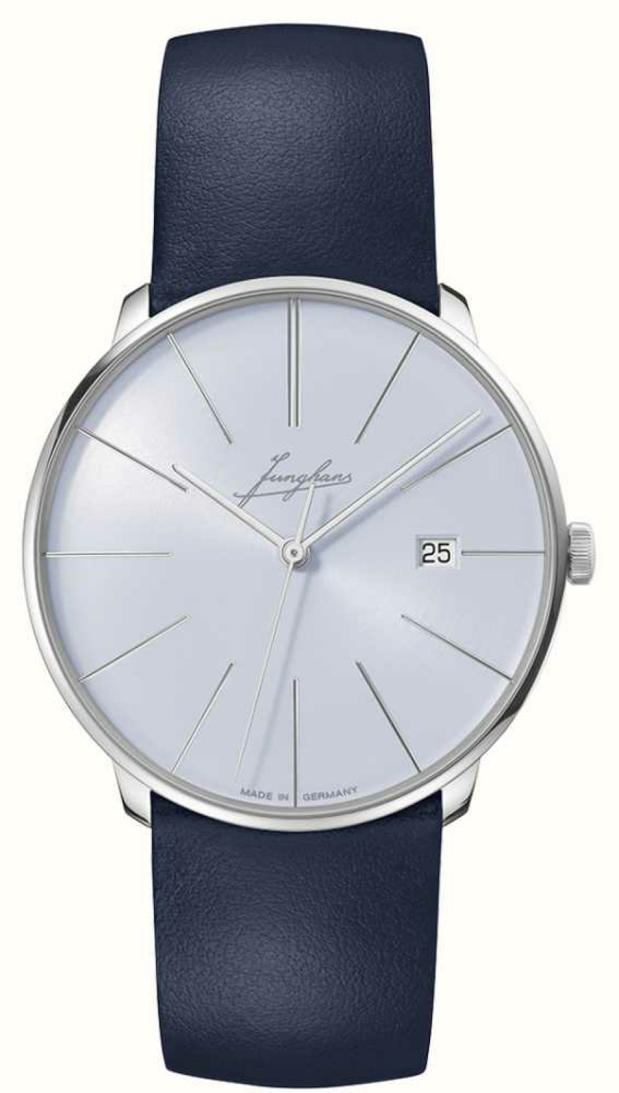 Men'S Junghans | Junghans Meister Fein Automatic Signatur (39.5Mm) Light Blue Dial / Blue Leather Strap