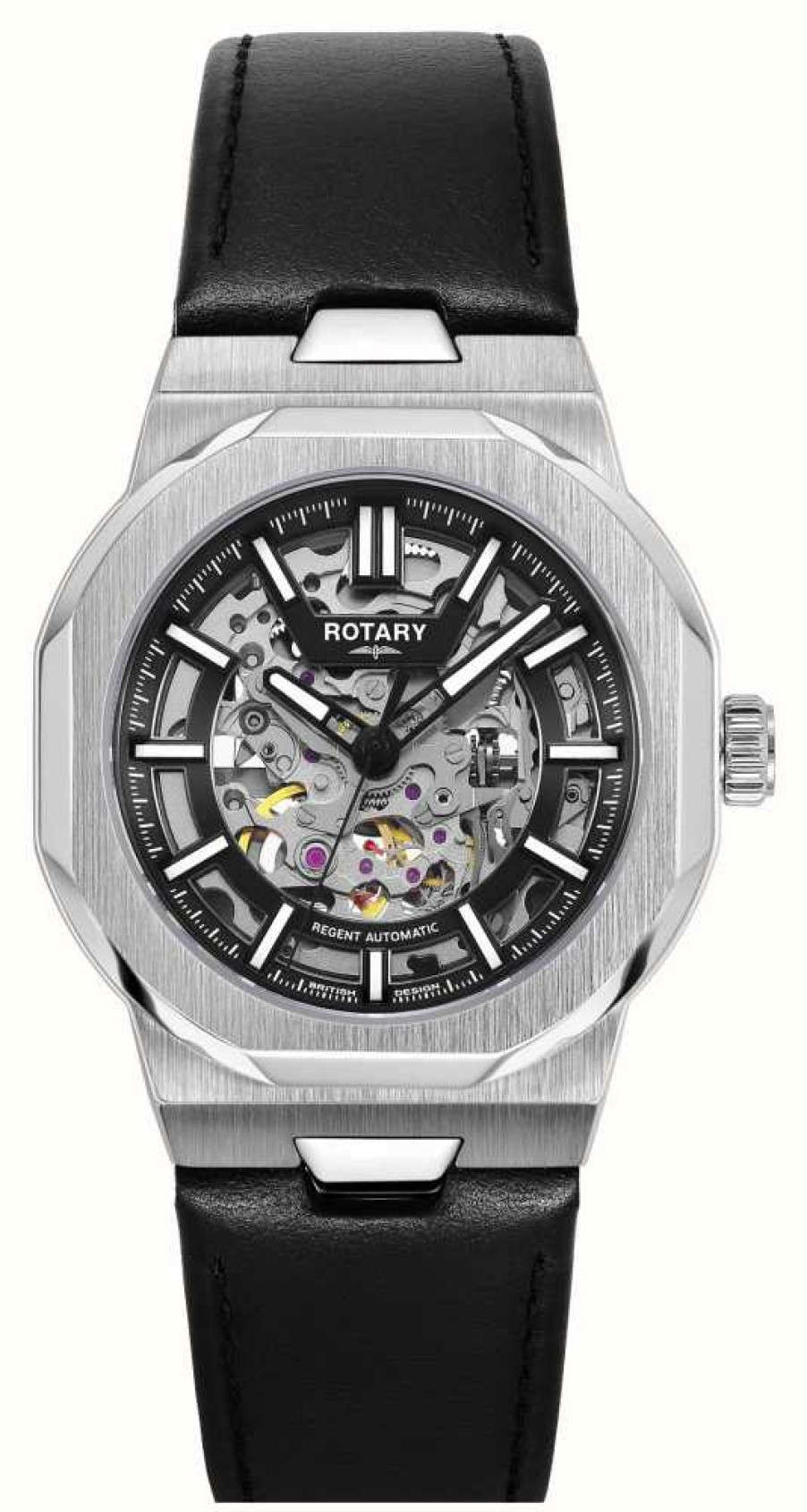 Men'S Rotary | Rotary Regent Skeleton Automatic (40Mm) Black Skeleton Dial / Black Leather