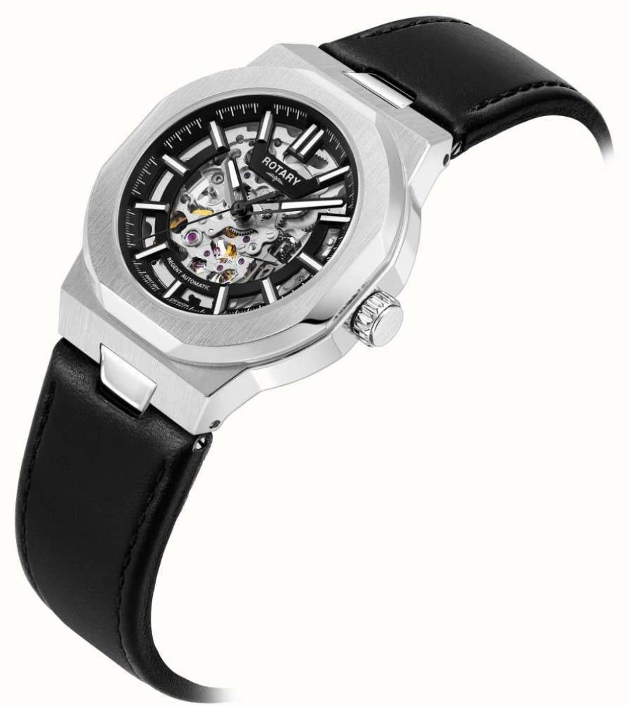 Men'S Rotary | Rotary Regent Skeleton Automatic (40Mm) Black Skeleton Dial / Black Leather