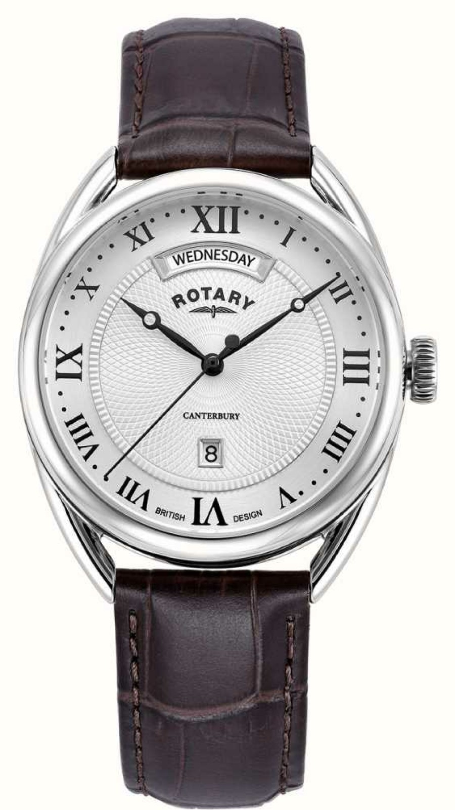 Men'S Rotary | Rotary Men'S Traditional Canterbury (38Mm) Silver Dial / Brown Leather Strap