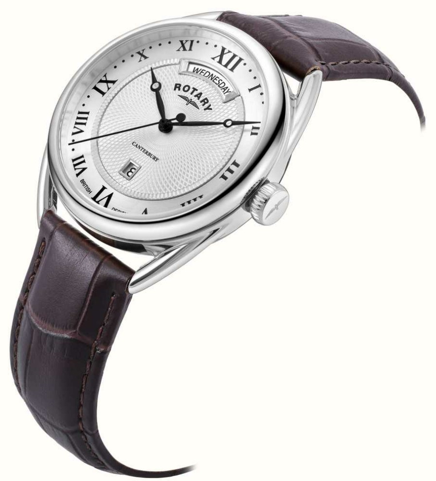 Men'S Rotary | Rotary Men'S Traditional Canterbury (38Mm) Silver Dial / Brown Leather Strap