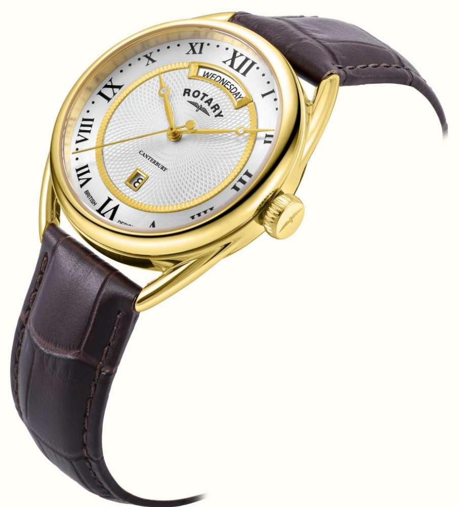 Men'S Rotary | Rotary Men'S Traditional Canterbury (38Mm) White Dial / Brown Leather Strap