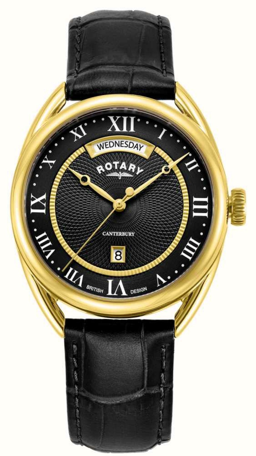 Men'S Rotary | Rotary Men'S Traditional Canterbury (38Mm) Black Dial / Black Leather Strap